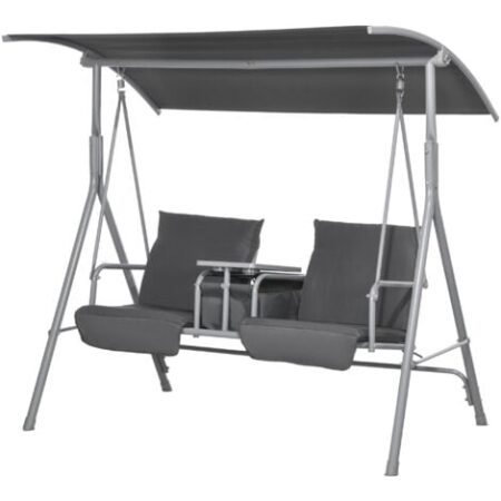 Outsunny Dondolo da Giardino con Tavolino e Portabicchieri Grigio