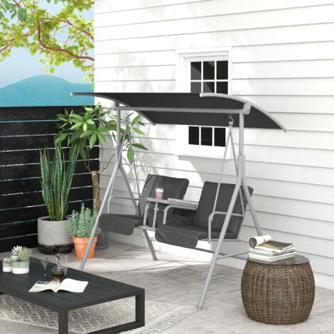 Outsunny Dondolo da Giardino con Tavolino e Portabicchieri Grigio