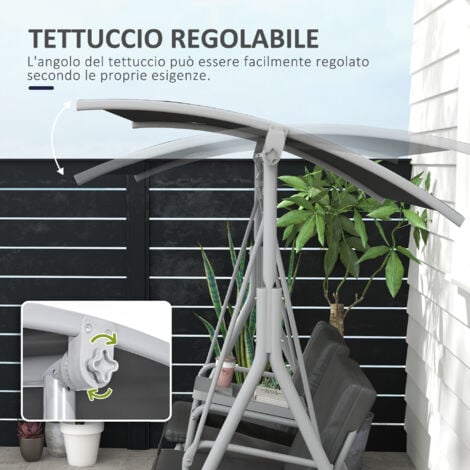 Outsunny Dondolo da Giardino con Tavolino e Portabicchieri Grigio