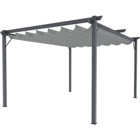 Gazebo Pergola 3 x 4 M Pergolato Con Telo Grigio Impermeabile Retrattile Richiudibile Struttura In Acciaio Per Giardino Terrazzo Piscina Esterno Fiere Campeggio Design Elegante Moderno