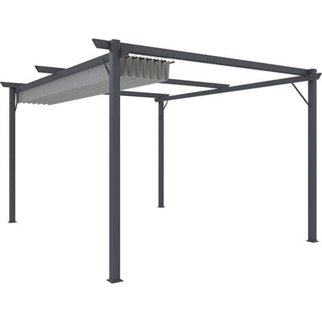 Gazebo Pergola 3 x 4 M Pergolato Con Telo Grigio Impermeabile Retrattile Richiudibile Struttura In Acciaio Per Giardino Terrazzo Piscina Esterno Fiere Campeggio Design Elegante Moderno