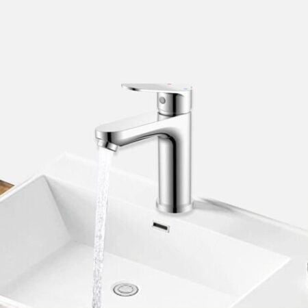 AICA Rubinetto Miscelatore per lavabo bagno in lega di zinco, cromato, Rubinetto lavabo monocomando con regolazione fredda e calda