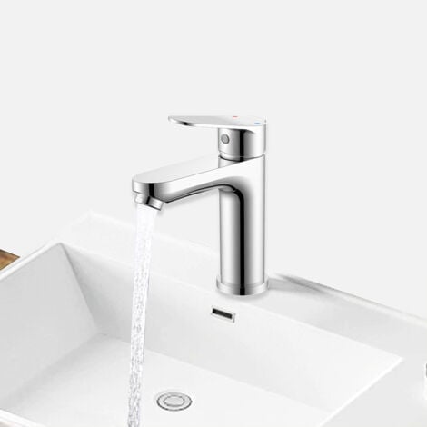 AICA Rubinetto Miscelatore per lavabo bagno in lega di zinco, cromato, Rubinetto lavabo monocomando con regolazione fredda e calda