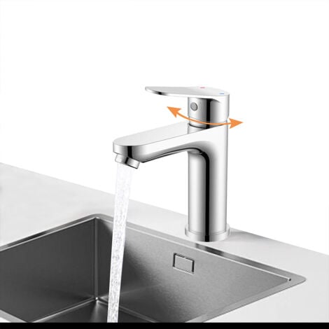 AICA Rubinetto Miscelatore per lavabo bagno in lega di zinco, cromato, Rubinetto lavabo monocomando con regolazione fredda e calda
