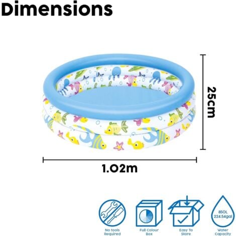 BESTWAY PISCINETTA PER BAMBINI 3 ANELLI 102X25 CM CORAL 2 ANNI+ FANTASIA PESCIOLINI