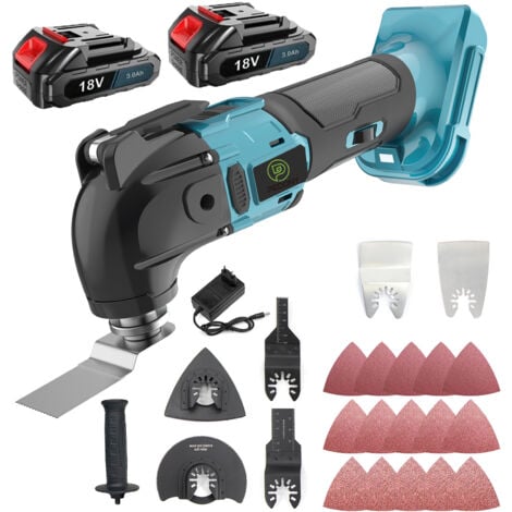Strumento multifunzione, altalena a batteria, altalena , 6 velocità, 22 lame per smontaggio, raschiatura, taglio, 2x batteria 3.0A + caricabatterie, compatibile con batterie Makita