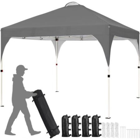 Yaheetech Gazebo da Giardino Impermeabile Pieghevole Tendone in Ferro e Tela Oxford con Paletti/Corde per Spiaggia/Uso Commerciale/Patio/Campagna/Veranda 3 x 3 M Grigio Scuro