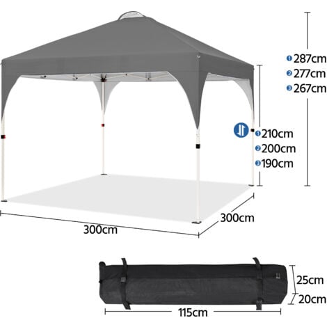 Yaheetech Gazebo da Giardino Impermeabile Pieghevole Tendone in Ferro e Tela Oxford con Paletti/Corde per Spiaggia/Uso Commerciale/Patio/Campagna/Veranda 3 x 3 M Grigio Scuro