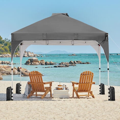 Yaheetech Gazebo da Giardino Impermeabile Pieghevole Tendone in Ferro e Tela Oxford con Paletti/Corde per Spiaggia/Uso Commerciale/Patio/Campagna/Veranda 3 x 3 M Grigio Scuro