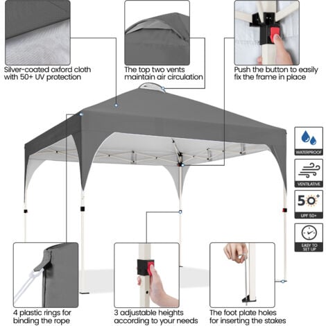 Yaheetech Gazebo da Giardino Impermeabile Pieghevole Tendone in Ferro e Tela Oxford con Paletti/Corde per Spiaggia/Uso Commerciale/Patio/Campagna/Veranda 3 x 3 M Grigio Scuro
