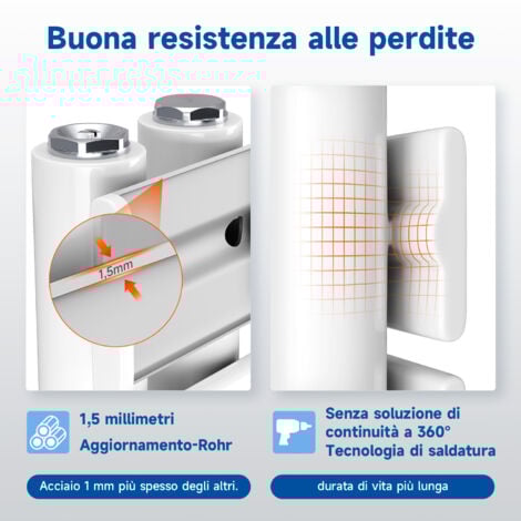 SONNI Termoarredo Scaldasalviette 1314x500m Bianca Radiatore Acqua Calda Design Laterale Verticale Scaldasalviette  Connessione laterale