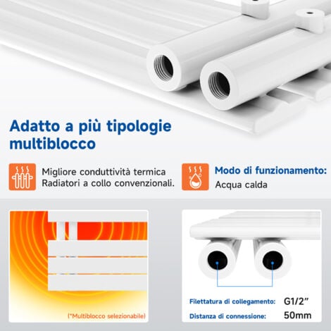 SONNI Termoarredo Scaldasalviette 1314x500m Bianca Radiatore Acqua Calda Design Laterale Verticale Scaldasalviette  Connessione laterale