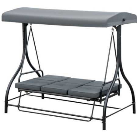 Outsunny Dondolo 3 Posti Convertibile in Lettino con Tettuccio Grigio Scuro