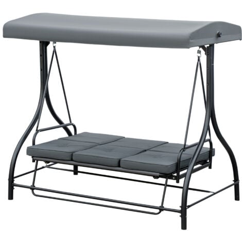 Outsunny Dondolo 3 Posti Convertibile in Lettino con Tettuccio Grigio Scuro