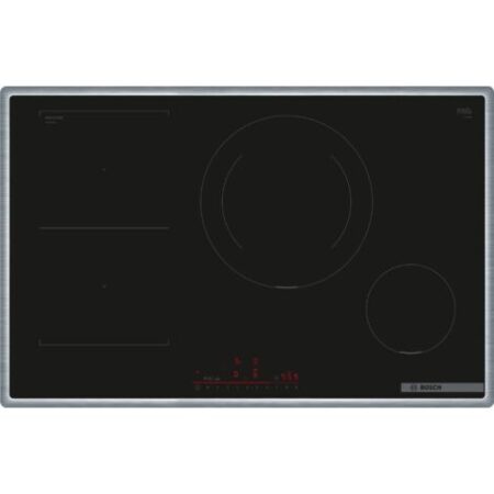 Bosch Serie 6 PVS845HB1E Piano cottura a induzione 80 cm Nero, con profili. Colore del prodotto: Nero, Posizionamento dell'apparecchio: Da incasso, Dimensione della larghezza del piano cottura: 80 ...