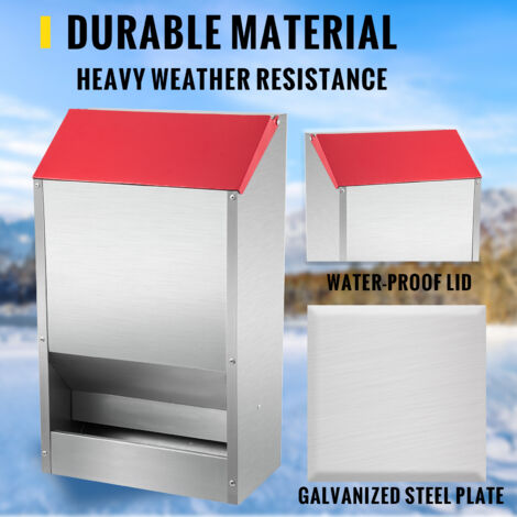 VEVOR Mangiatoia per Pollame Galvanizzata Contiene 30 libbre per Pollame 13,8x8,3x17,7 Pollici Mangiatoia per Polli Appesa con Coperchio Dispenser di Cibo per Pollaio