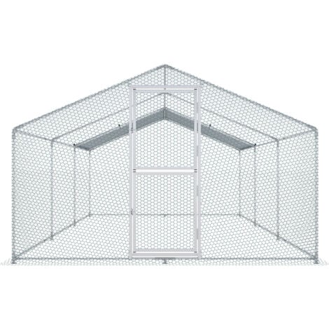 Mophorn Grande pollaio in metallo con recinto Gabbia per pollame Walk-In Copertura impermeabile 19,7 x 9,8 x 6,6 piedi Tetto a punta per pollaio Anatra Coniglio Argento