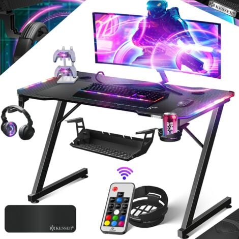 KESSER® Ultimate Gaming Desk  Scrivania da gioco con telaio a Z e portabicchieri  Gancio per cuffie  Scrivania per computer Scrivania per PC Scrivania ergonomica per giocatori  100 x 60 cm  Carbonio n