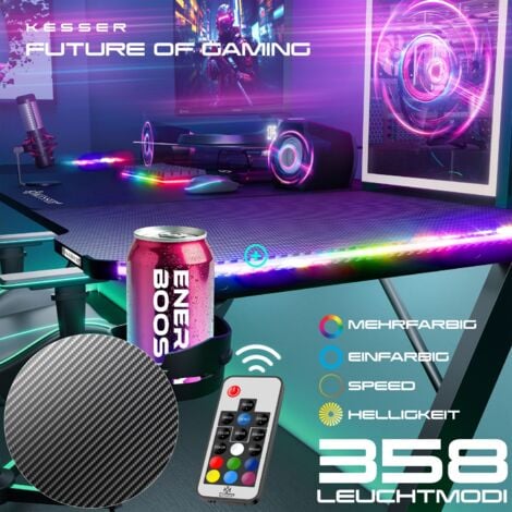 KESSER® Ultimate Gaming Desk  Scrivania da gioco con telaio a Z e portabicchieri  Gancio per cuffie  Scrivania per computer Scrivania per PC Scrivania ergonomica per giocatori  100 x 60 cm  Carbonio n