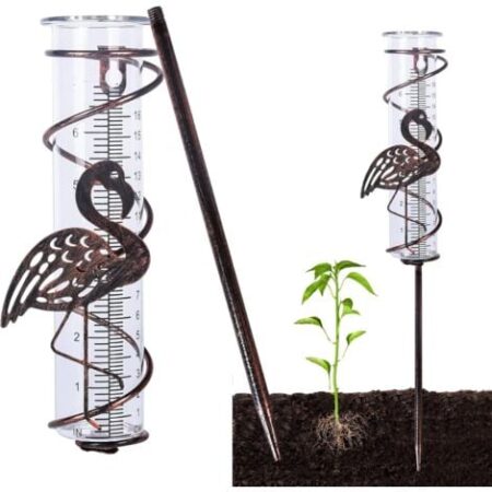 Pluviometro, Pluviometro in vetro con punta in metallo, Pluviometro decorativo in ferro battuto, Strumento per la misurazione delle precipitazioni, Pluviometro decorativo per giardino, cortile, Estern