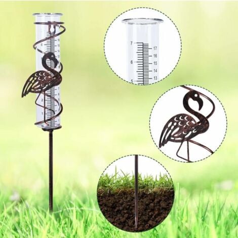 Pluviometro, Pluviometro in vetro con punta in metallo, Pluviometro decorativo in ferro battuto, Strumento per la misurazione delle precipitazioni, Pluviometro decorativo per giardino, cortile, Estern