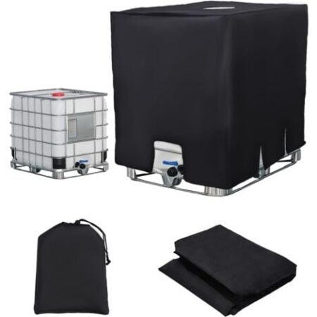 Telo per serbatoio IBC da 1000 litri, copertura per serbatoio dell'acqua, copertura anti-UV, antipolvere, contenitore, copertura protettiva per serbatoio IBC, 120 x 100 x 116 cm, colore nero.