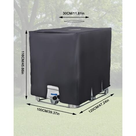 Telo per serbatoio IBC da 1000 litri, copertura per serbatoio dell'acqua, copertura anti-UV, antipolvere, contenitore, copertura protettiva per serbatoio IBC, 120 x 100 x 116 cm, colore nero.