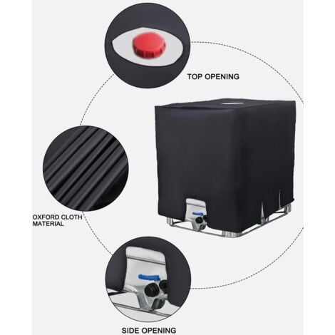 Telo per serbatoio IBC da 1000 litri, copertura per serbatoio dell'acqua, copertura anti-UV, antipolvere, contenitore, copertura protettiva per serbatoio IBC, 120 x 100 x 116 cm, colore nero.
