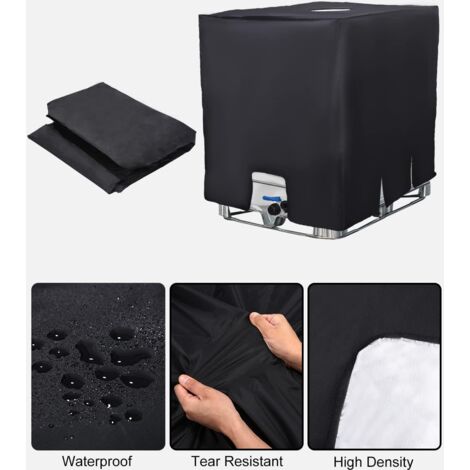 Telo per serbatoio IBC da 1000 litri, copertura per serbatoio dell'acqua, copertura anti-UV, antipolvere, contenitore, copertura protettiva per serbatoio IBC, 120 x 100 x 116 cm, colore nero.