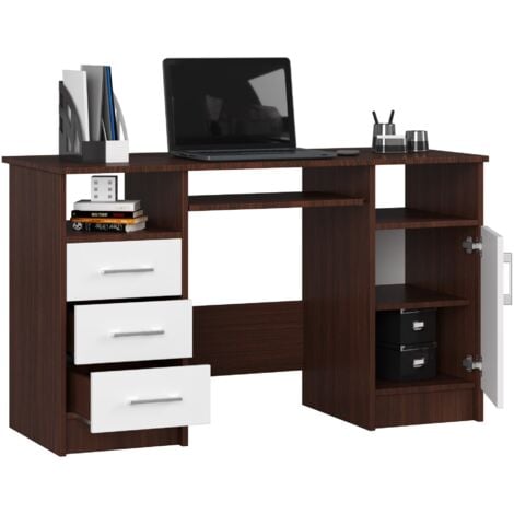 Scrivania AKORD ANA Wengé 124 cm 1 anta 3 cassetti inserto frontale Bianco 124x52x74 cm