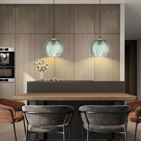 Lampada a sospensione - Confezione da 1 lampada a sospensione da cucina con attacco E26, design in vetro verde regolabile in altezza, per camera da letto, soggiorno, cucina-RAPANDA