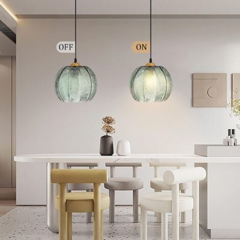 Lampada a sospensione - Confezione da 1 lampada a sospensione da cucina con attacco E26, design in vetro verde regolabile in altezza, per camera da letto, soggiorno, cucina-RAPANDA