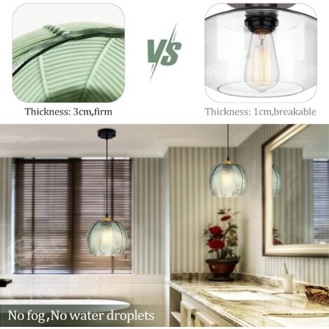 Lampada a sospensione - Confezione da 1 lampada a sospensione da cucina con attacco E26, design in vetro verde regolabile in altezza, per camera da letto, soggiorno, cucina-RAPANDA