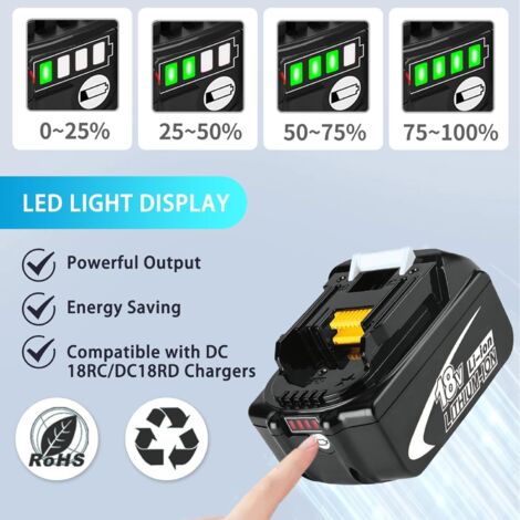 Batterie,2x 5.5A Batteria 18V LXT Batteria agli ioni di litio BL1850 BL1830 ， Compatibile con utensili cordless Makita