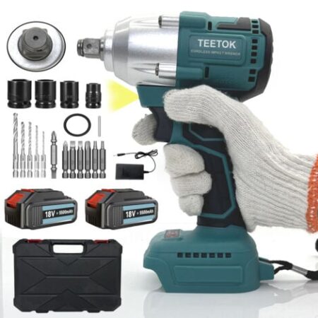 Avvitatore a batteria 450 Nm coppia elevata, motore brushless, con 2 batterie al litio da 5,5 Ah, adatto per auto familiari, 4 prese, 5 trapani, 7 viti, compatibile con batteria Makita