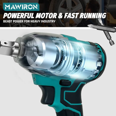 Avvitatore a batteria 450 Nm coppia elevata, motore brushless, con 2 batterie al litio da 5,5 Ah, adatto per auto familiari, 4 prese, 5 trapani, 7 viti, compatibile con batteria Makita