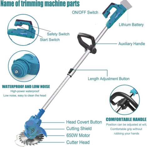 Tagliaerba a batteria, tosaerba a batteria, con batterie 2  3,0 ah + caricabatterie,Compatibile con la batteria Makita, guida telescopica scintillante, per falciatura del prato, cura del prato, vialet