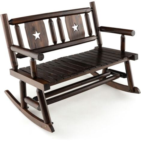 GOPLUS Panca a Dondolo in Legno Carbonizzato per Esterni, Sedia Dondolo Doppia per 2 Persone con Sedile Curvo Largo, Sedia a Dondolo per Veranda, Giardino, Cortile, Capacità 320 kg, Marrone Rustico