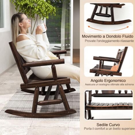 GOPLUS Panca a Dondolo in Legno Carbonizzato per Esterni, Sedia Dondolo Doppia per 2 Persone con Sedile Curvo Largo, Sedia a Dondolo per Veranda, Giardino, Cortile, Capacità 320 kg, Marrone Rustico