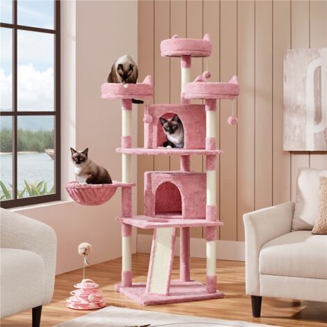 Yaheetech Tiragraffi Albero per Gatti Adulti Alto 174cm Gattini in Corda Sisal Graffiatoio con 3 Palle 174cm Rosa