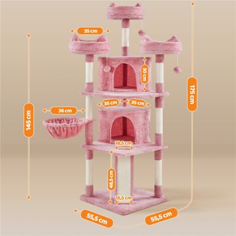 Yaheetech Tiragraffi Albero per Gatti Adulti Alto 174cm Gattini in Corda Sisal Graffiatoio con 3 Palle 174cm Rosa