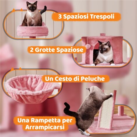 Yaheetech Tiragraffi Albero per Gatti Adulti Alto 174cm Gattini in Corda Sisal Graffiatoio con 3 Palle 174cm Rosa