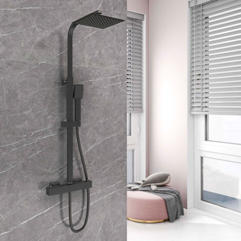 OCEAN ITALY Colonne Doccia Termostatiche Nero, Colonna Doccia con Miscelatore Termostatico Altezza Regolabile 73-115cm