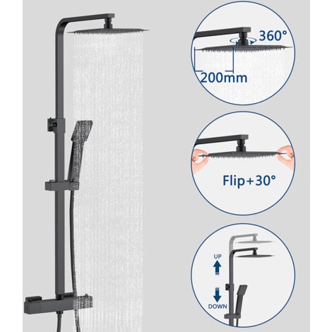 OCEAN ITALY Colonne Doccia Termostatiche Nero, Colonna Doccia con Miscelatore Termostatico Altezza Regolabile 73-115cm