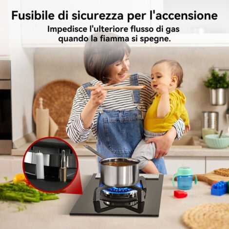 GASLAND Piano cottura a gas naturale/butano/propano da incasso, Superficie in Vetro Temperato e Griglie in Ghisa Smaltata - GH12BF - 1 fuochi - 3400W