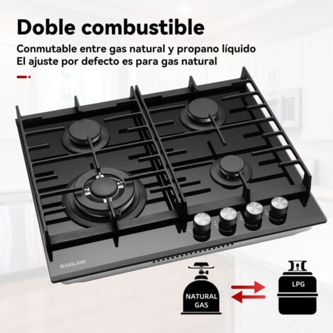 GASLAND Piano cottura a gas naturale/butano/propano da incasso, vetro temperato - GH604BF - 4 fuochi - 8000W