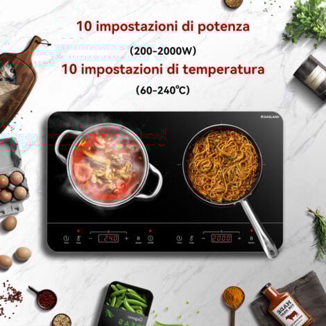 GASLAND Piano cottura a induzione sottile e portatile, 10 livelli di potenza/temperatura, con timer e blocco di sicurezza - IH60BT - 2 zone  - 3500W