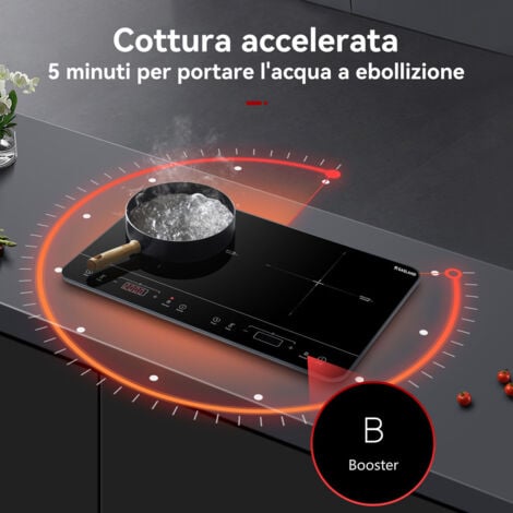 GASLAND Piano cottura a induzione sottile e portatile, 10 livelli di potenza/temperatura, con timer e blocco di sicurezza - IH60BT - 2 zone  - 3500W