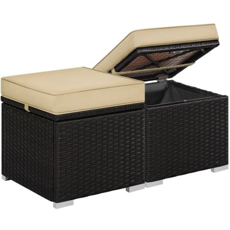 Yaheetech Ottomano Set di 2 Sgabelli Poggiapiedi da Giardino con Cuscino e Contenitore Intreccio in Rattan Cubo Panca con Coperchio Rimovibile Resistente 39 X 39 X 41 cm Marrone/Khaki