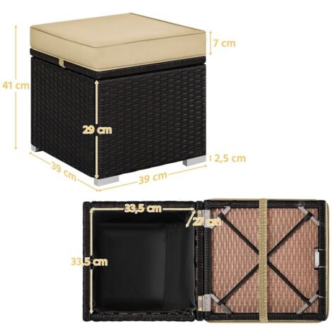 Yaheetech Ottomano Set di 2 Sgabelli Poggiapiedi da Giardino con Cuscino e Contenitore Intreccio in Rattan Cubo Panca con Coperchio Rimovibile Resistente 39 X 39 X 41 cm Marrone/Khaki